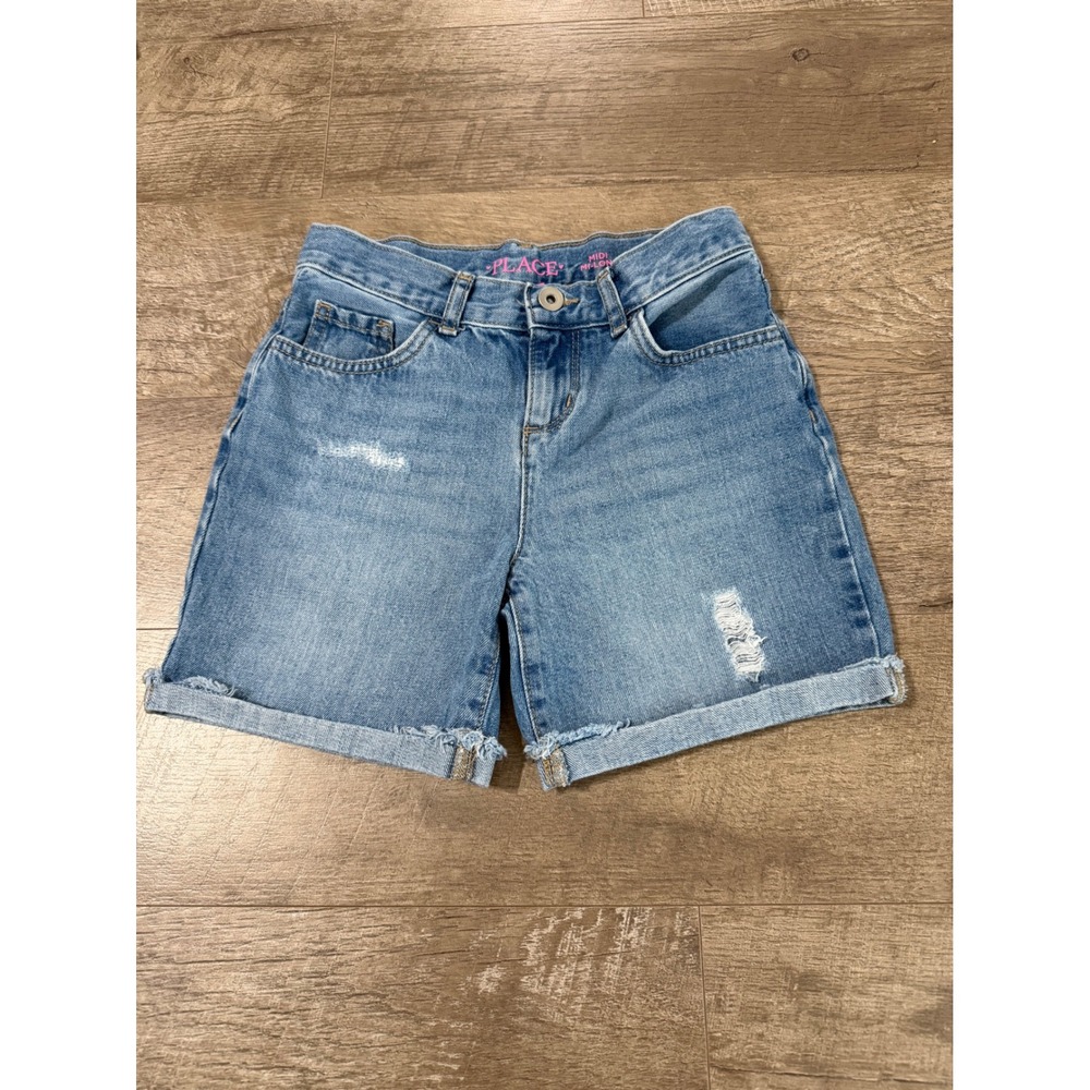 The Children's Place Girl's Midi Denim Shorts Blue Distressed Cuffed Size 10